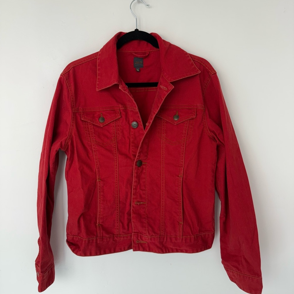 Jag Red Denim Jacket Women’s Small Classic Button Up Jean Jacket Bright Red